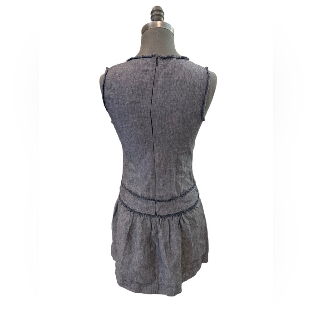 Theory Redbay Linen Dress Blue Chambray Mini Size 2 Drop Waist - Picture 6 of 13